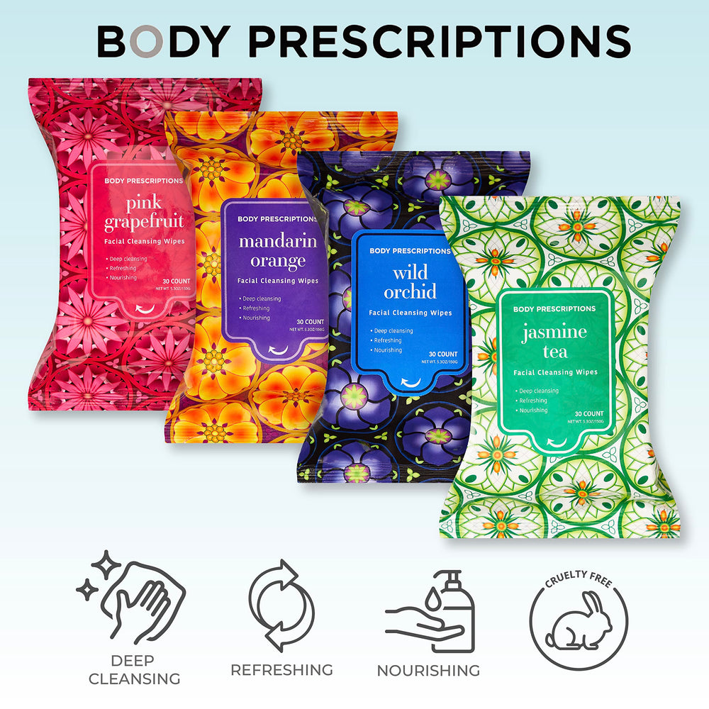 Body Prescriptions Makeup Remover Wipes bulk-pack 120 wipes for regular, budget-friendly cleansing