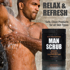 Body Prescriptions Man Scrub in shower promotes daily skin refresh and moisturized feel.