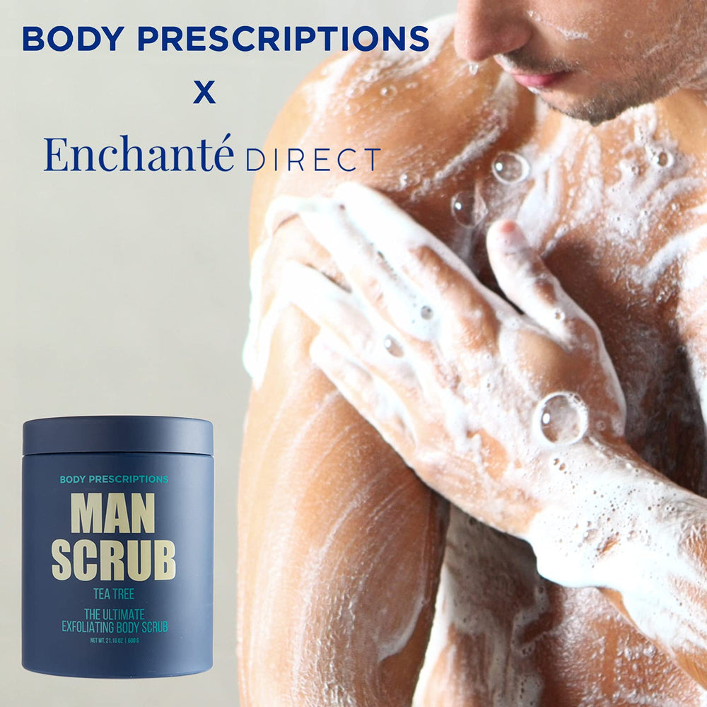 Body Prescriptions scrub in shower application demonstrates easy massaging exfoliation.