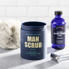 Body Prescriptions twist-top lid shown for easy access during shower routine.