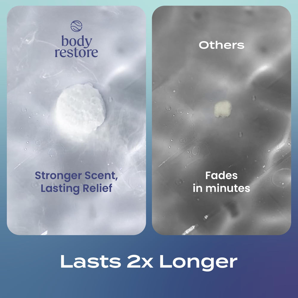 Body Restore Clarity steamer in bath scene signals soothing aromatherapy for unwinding evenings.