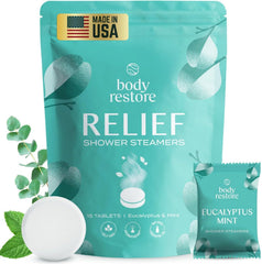 Body Restore eucalyptus shower steamers closeup for spa-like relaxation in the shower.