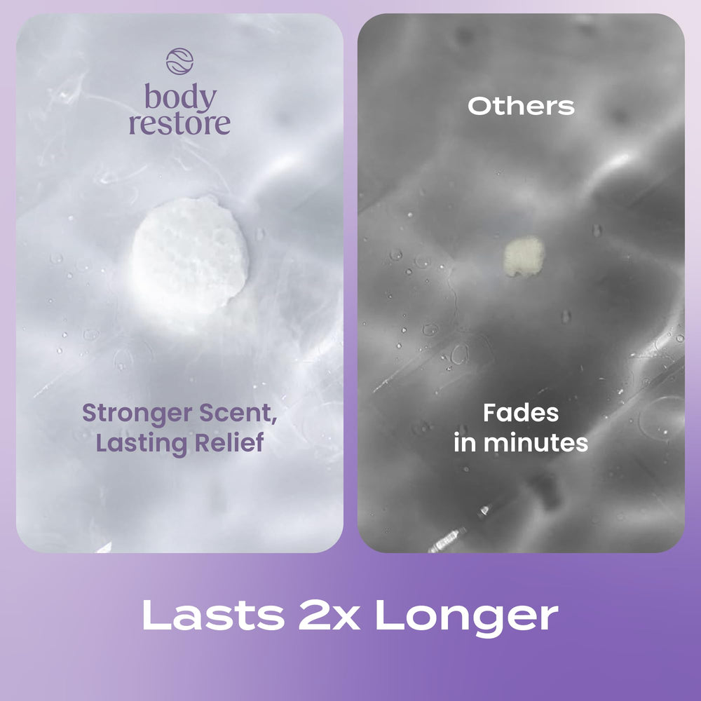 Body Restore lavender scent shower steamer conveys soothing aromatherapy during showers.