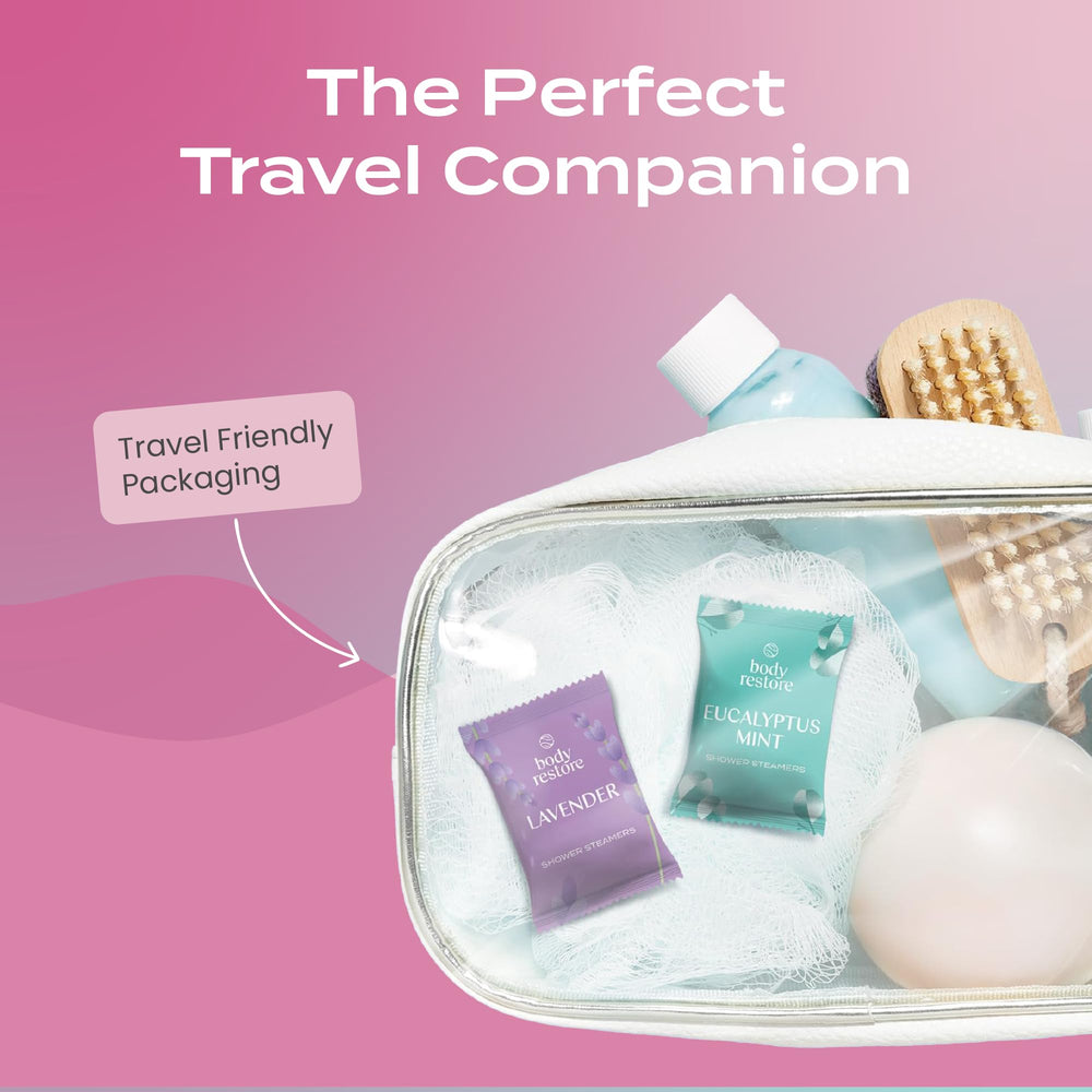 Body Restore rose shower steamers in a well-lit bathroom scene