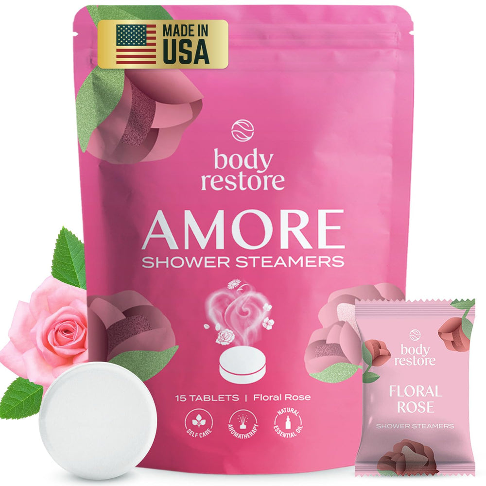 Body Restore rose 15-pack shower steamer close-up for spa-like relaxation