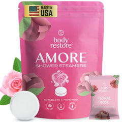 Body Restore rose 15-pack shower steamer close-up for spa-like relaxation