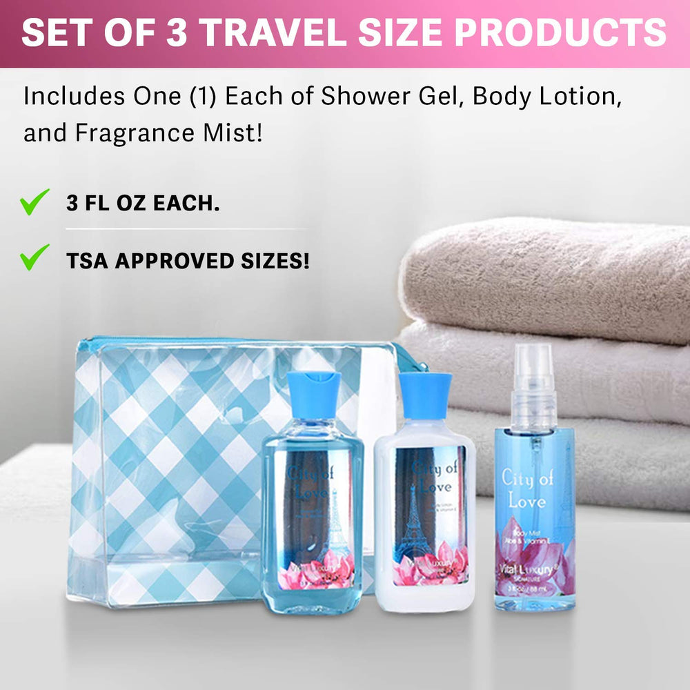 Bodybeau City of Love Gift Set Scent Swirls - vanilla, jasmine and rose evoke a romantic spa moment.