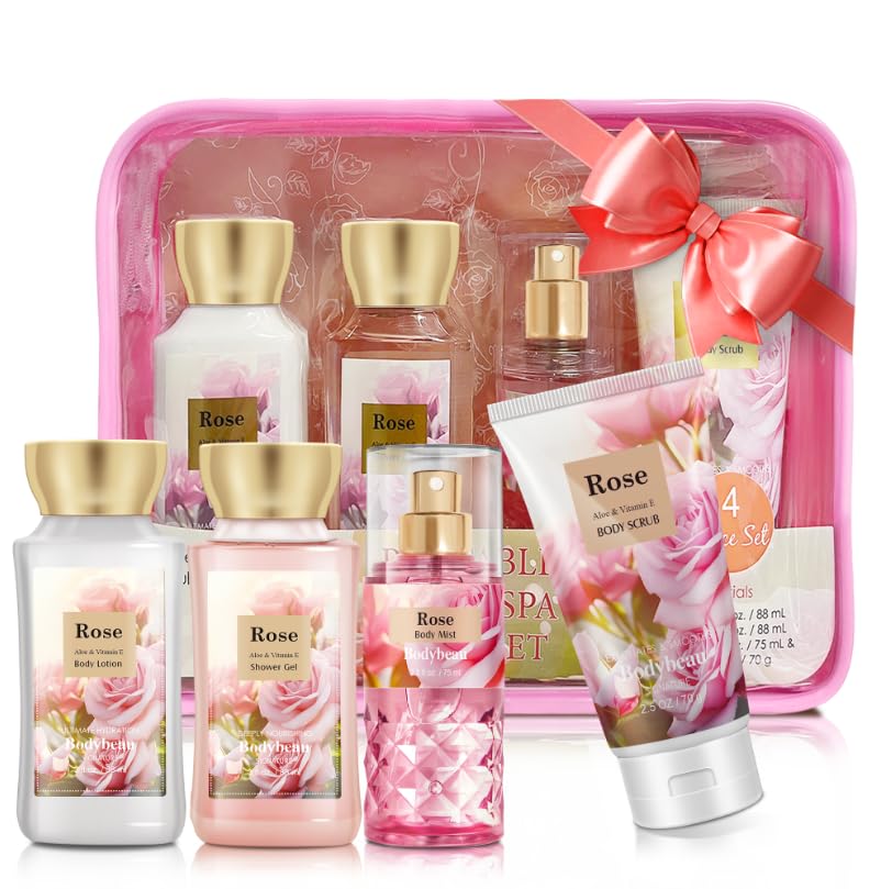Bodybeau rose shower gel bottle highlighting cleansing foam and spa-like shower experience.