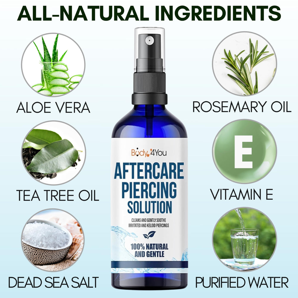 BodyJ4You piercing aftercare spray mist on skin promotes clean healing