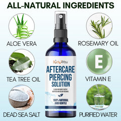 BodyJ4You piercing aftercare spray mist on skin promotes clean healing