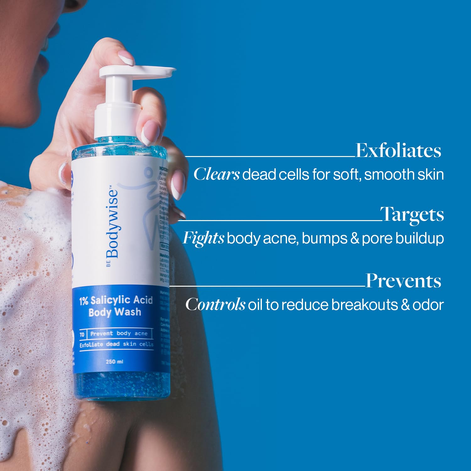 Bodywise Be Body Wash beads-lather close-up highlights gentle exfoliation and spa-like cleanse.