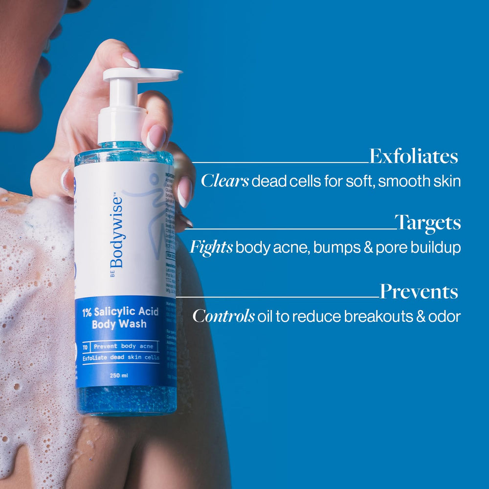 Bodywise Be Body Wash beads-lather close-up highlights gentle exfoliation and spa-like cleanse.