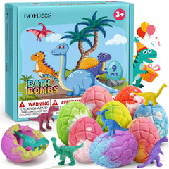 Bofuoos dinosaur bath bombs in rainbow colors for playful, colorful bath-time fun.