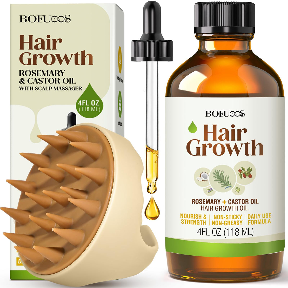 Bofuoos rosemary-castor-oil-bottle promotes scalp nourishment and natural hair vitality.