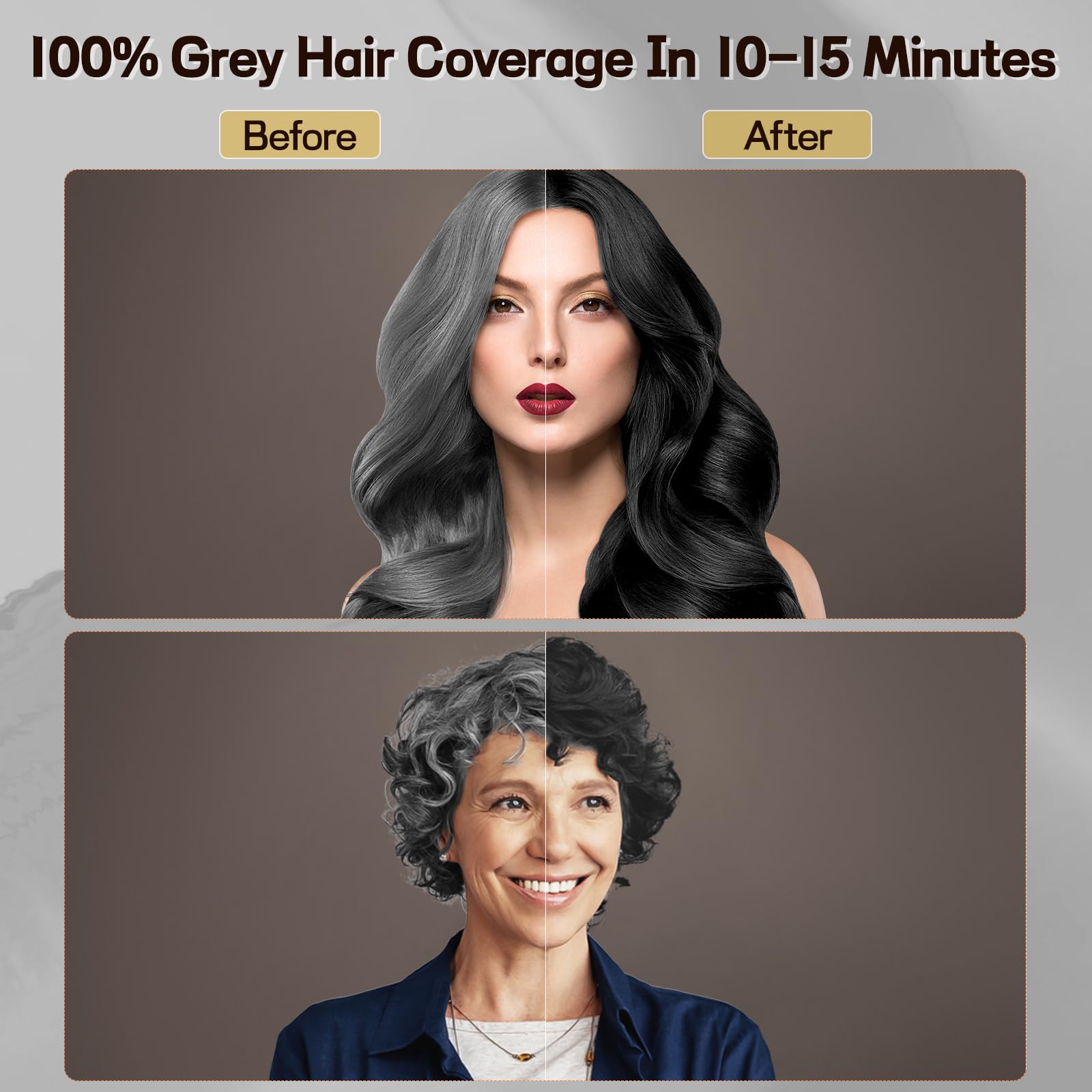 BOJICA Black Hair Dye Shampoo applied on dry hair demonstrates quick gray coverage