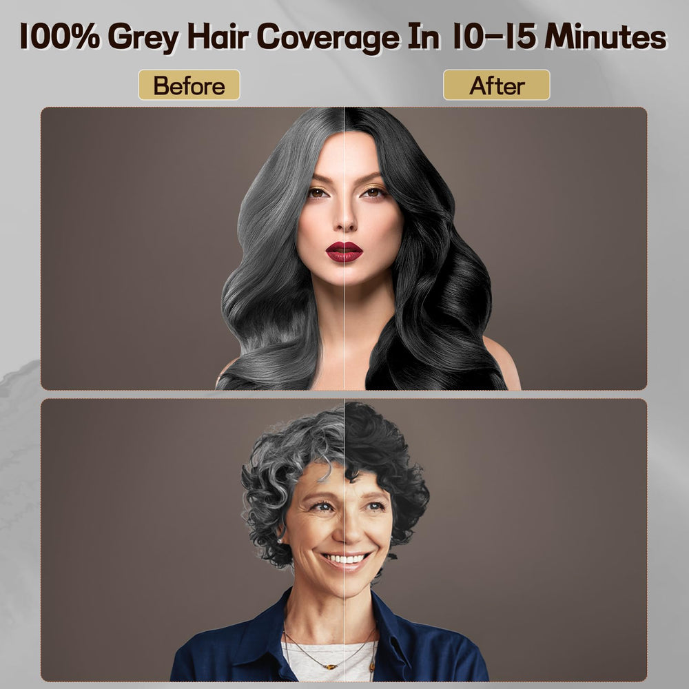 BOJICA Black Hair Dye Shampoo applied on dry hair demonstrates quick gray coverage