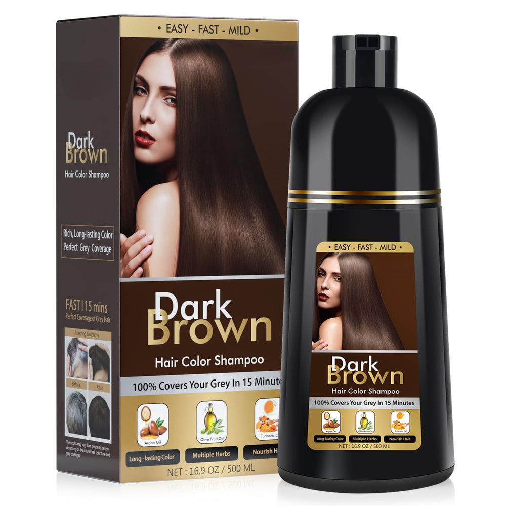BOJICA dark brown hair dye shampoo application on dry hair for full gray coverage