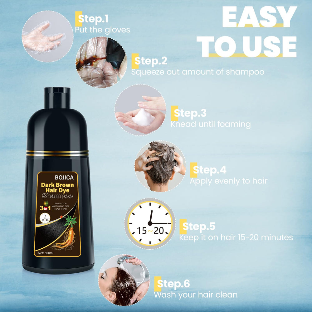 BOJICA hair dye shampoo 3in1 formula acts as dye, shampoo, and conditioner