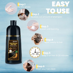 BOJICA hair dye shampoo 3in1 formula acts as dye, shampoo, and conditioner