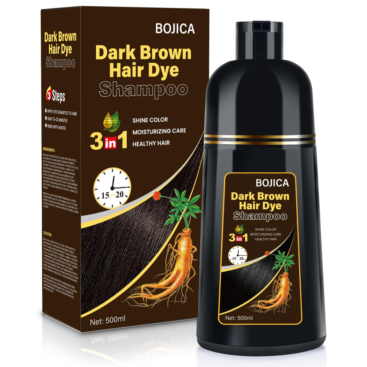 BOJICA hair dye shampoo gray coverage application for quick, even color at home