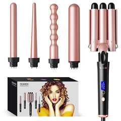 Bo'laiya 5in1 wand set rose gold closeup showing versatility for styling.