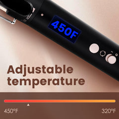 Bo'laiya rose gold wand temperature display demonstrates precise heat control for safe styling.