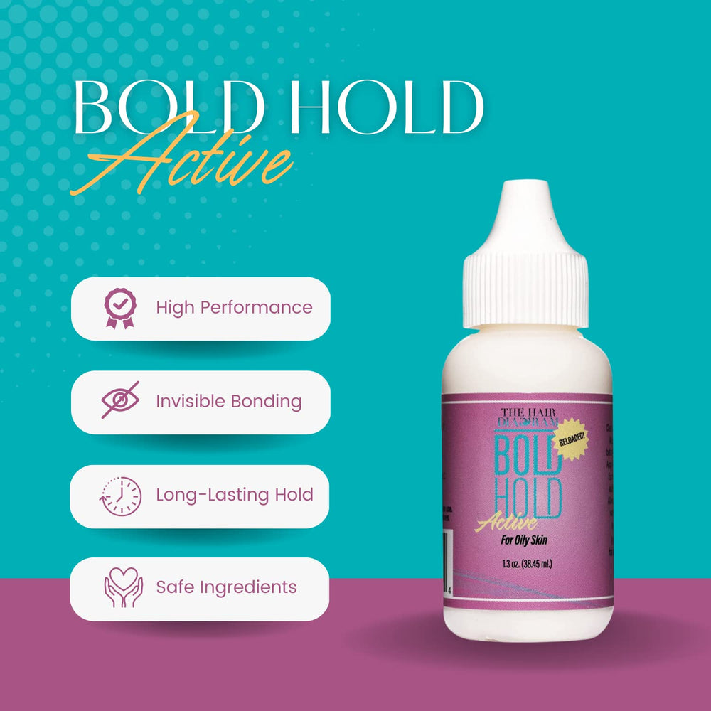Bold Hold Active invisible bond dries clear for seamless wear.