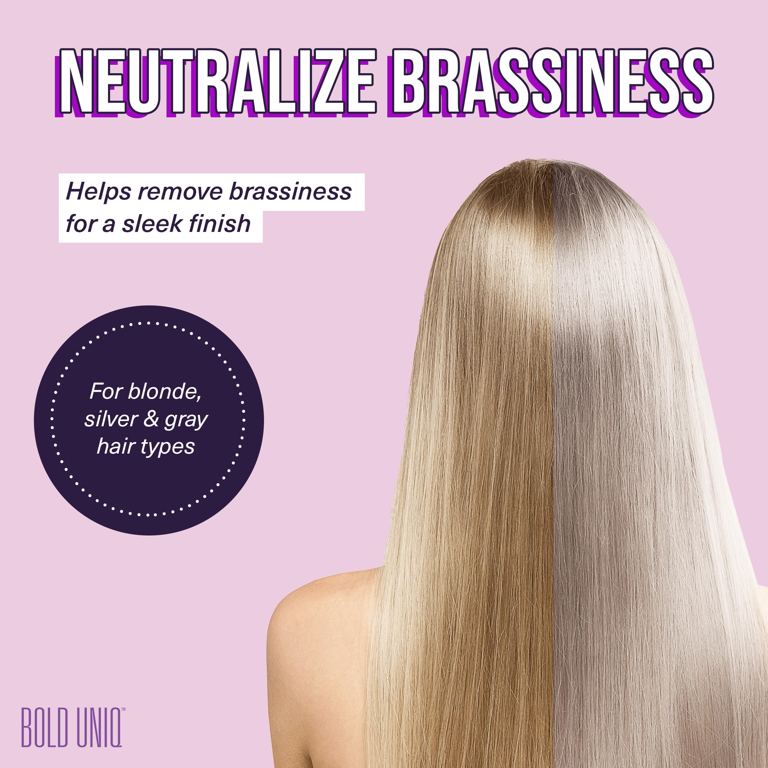 Bold Uniq Purple Hair Mask applying violet formula neutralizes brass on bleached hair