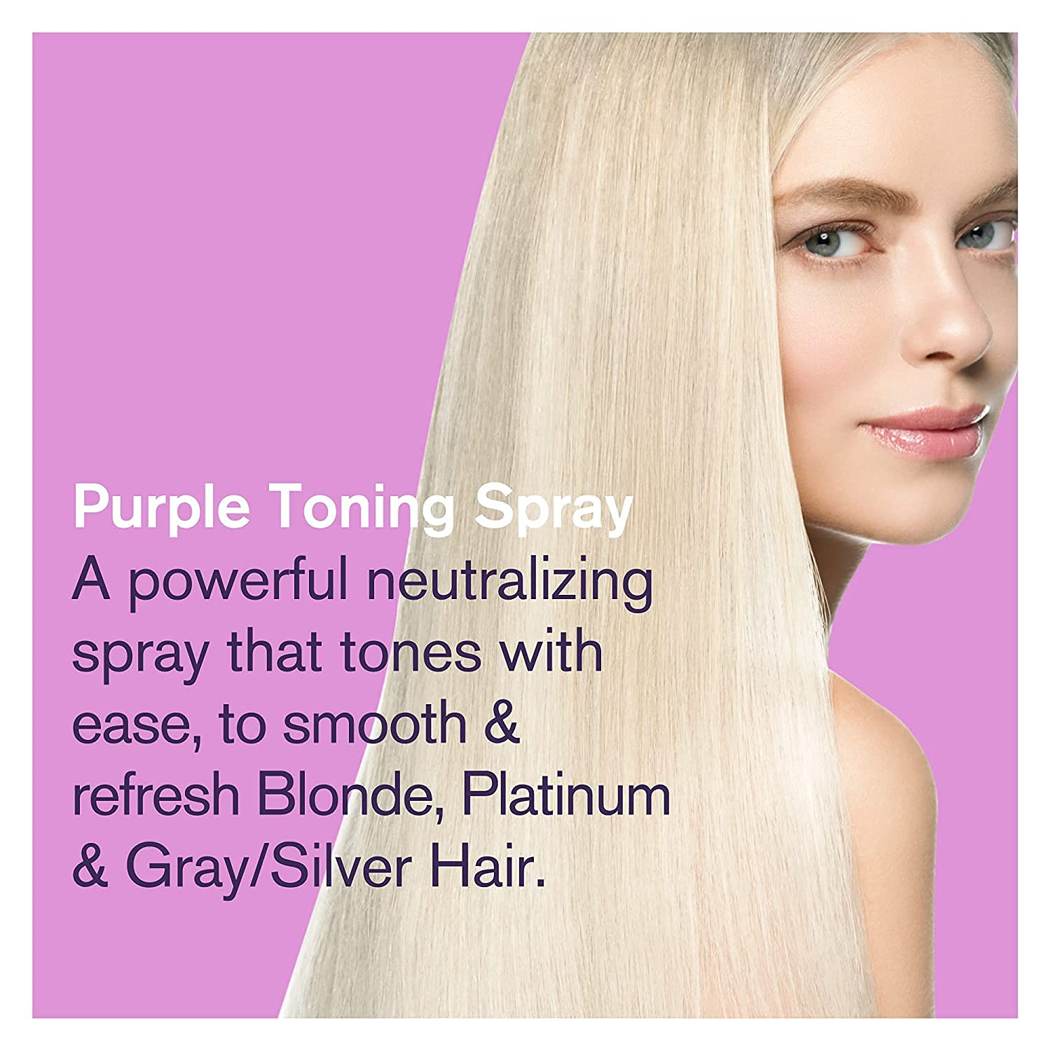 Bold Uniq Purple Toner Spray pump demonstrates pigment balance to reduce yellow hues.