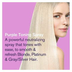 Bold Uniq Purple Toner Spray pump demonstrates pigment balance to reduce yellow hues.