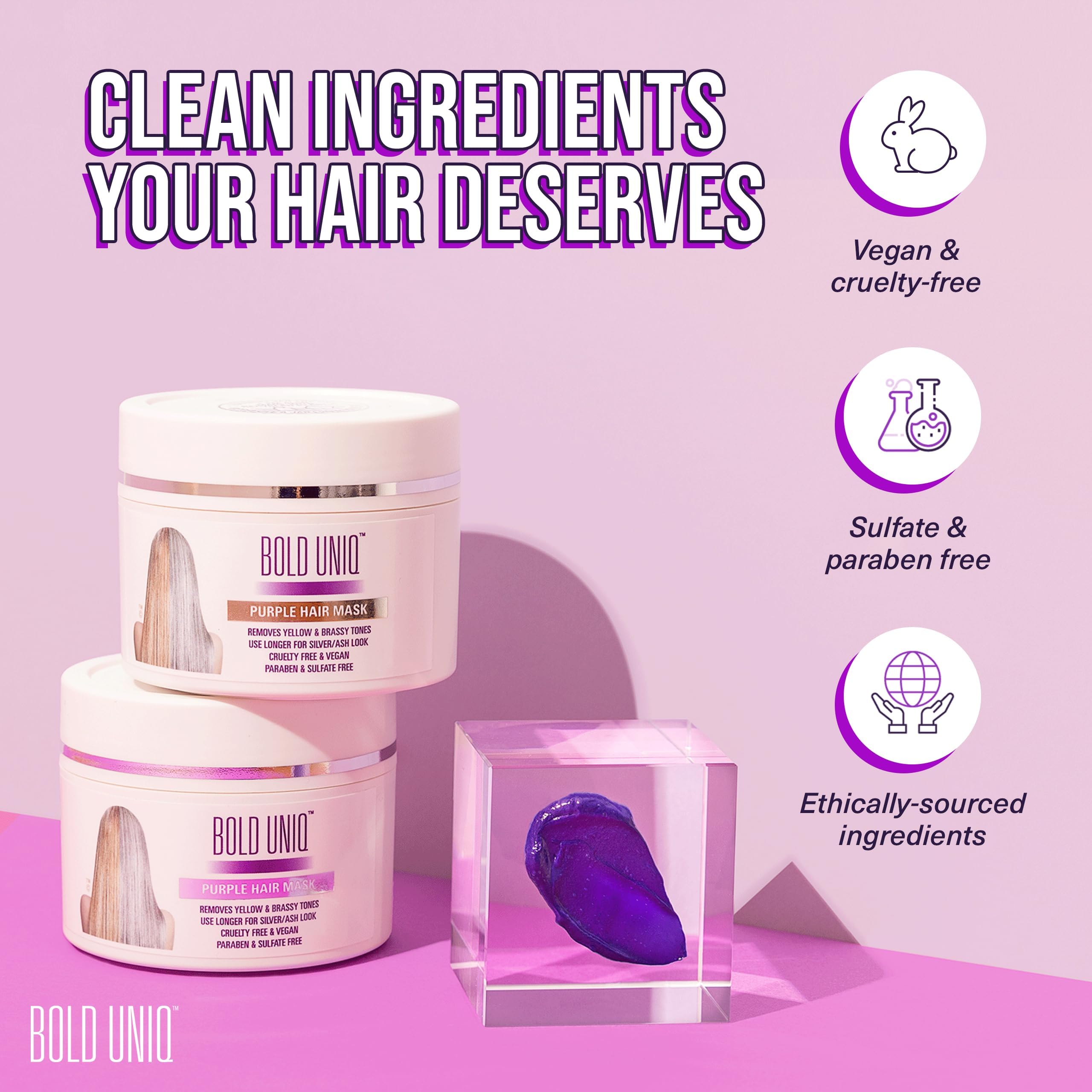 Bold Uniq mask adds salon-fresh cool blonde tone to hair