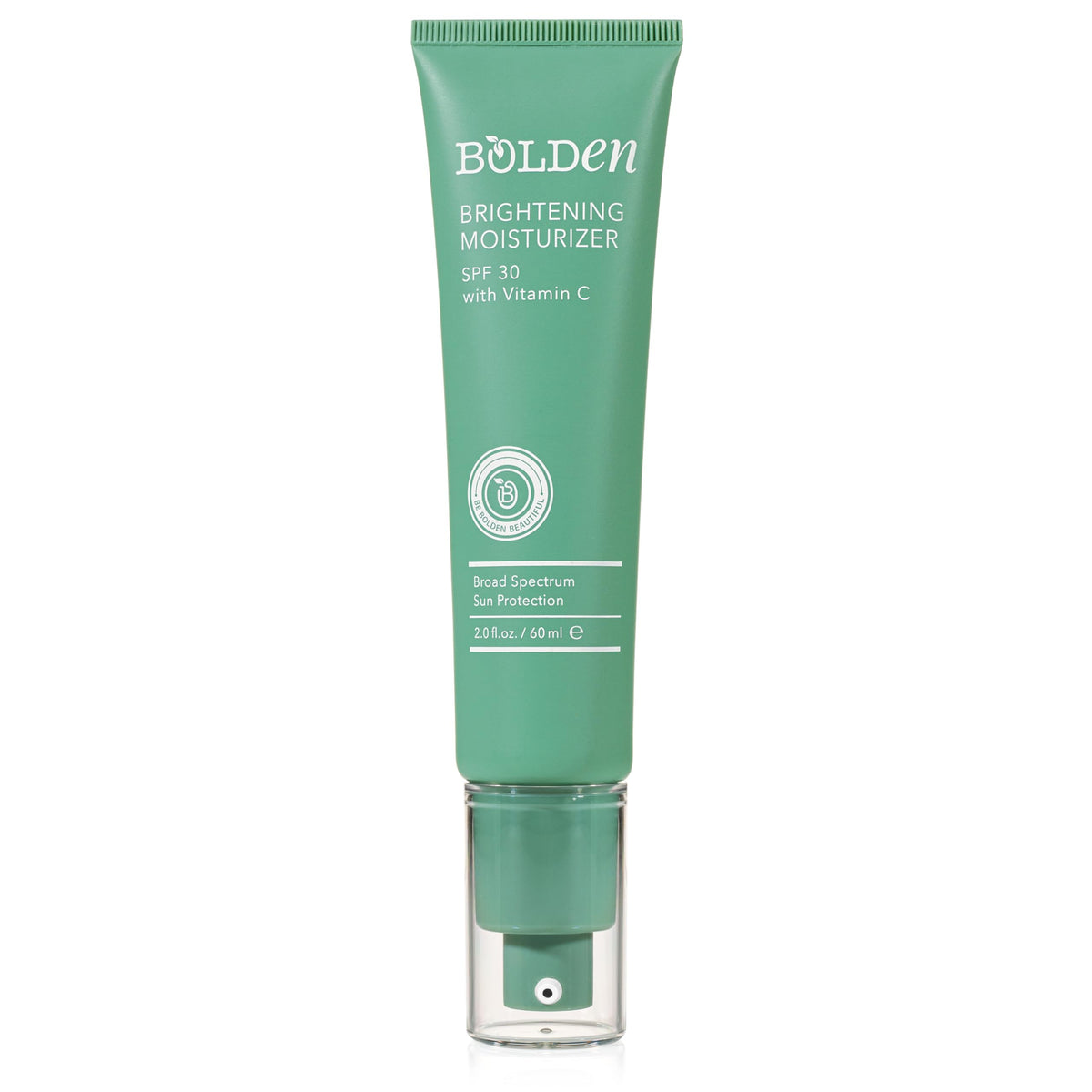 Bolden Brightening Face Moisturizer bottle with SPF 30 offers invisible protection across skin tones.
