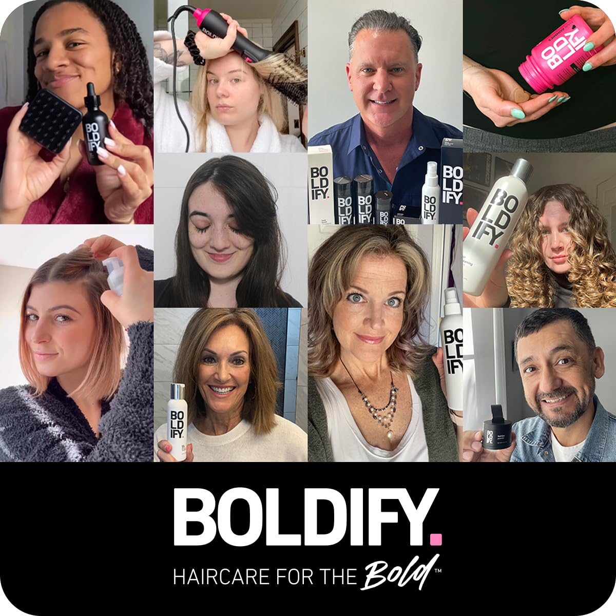 Boldify Full Body Blowout Spray model hair showcasing movement