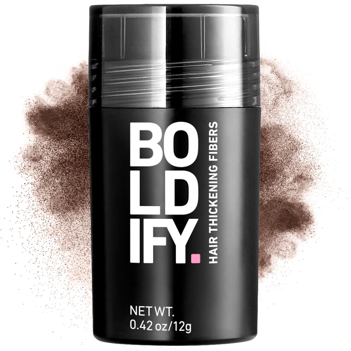Boldify Hair Fibers 12g packaging closeup for an instantly fuller look.
