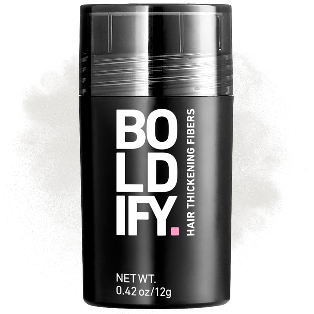 Boldify Hair Fibers 12g packaging demonstrates quick, natural-looking thickness.