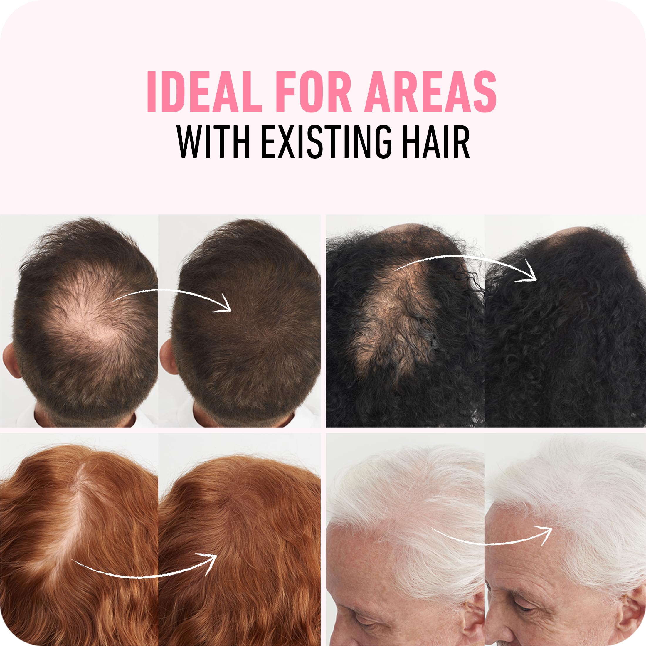 Boldify Hair Fibers 14-shade palette highlights natural color matching options.