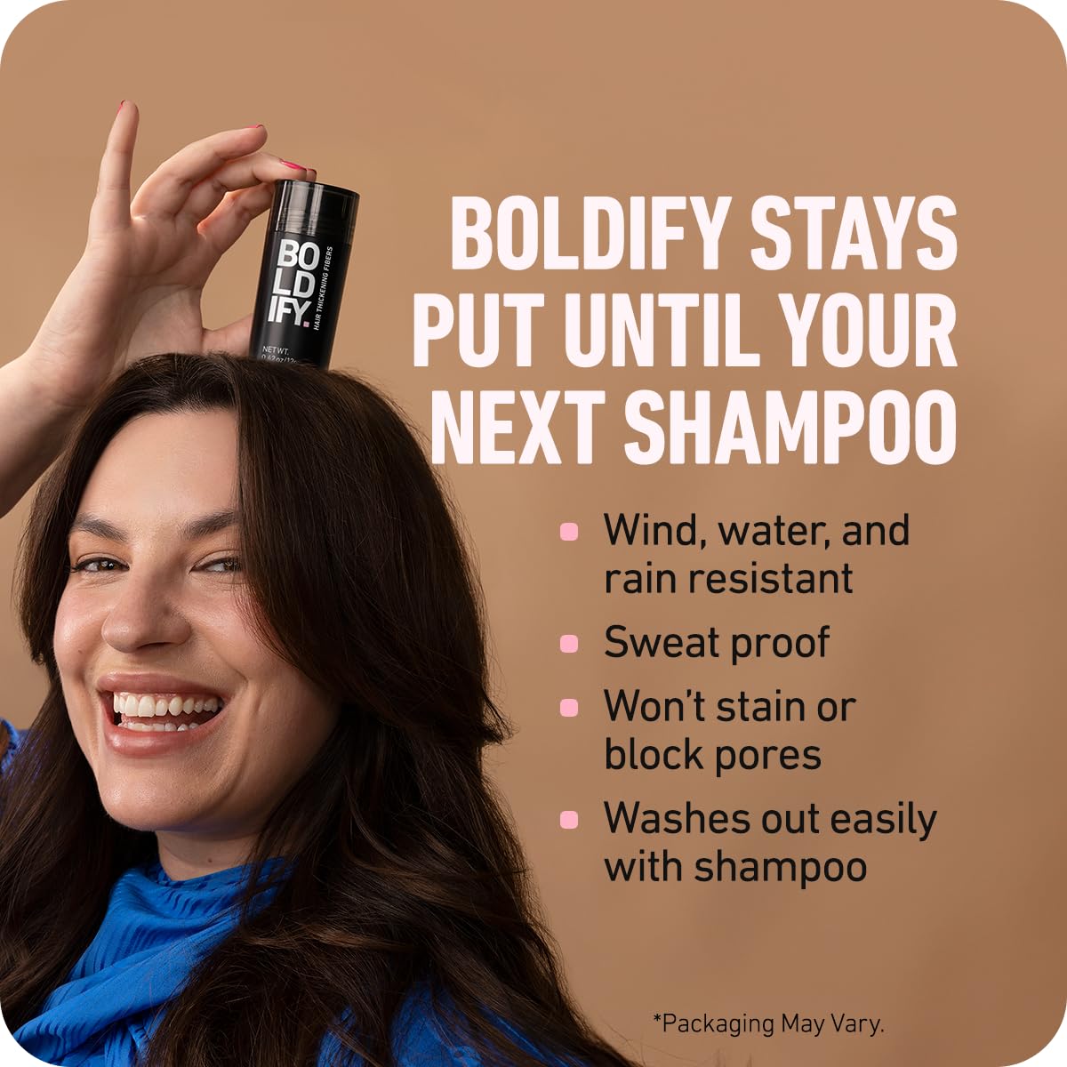 Boldify Hair Fibers 14-shade display helps perfect color match.