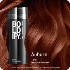 Boldify Hair Fibers Auburn crown coverage close-up.