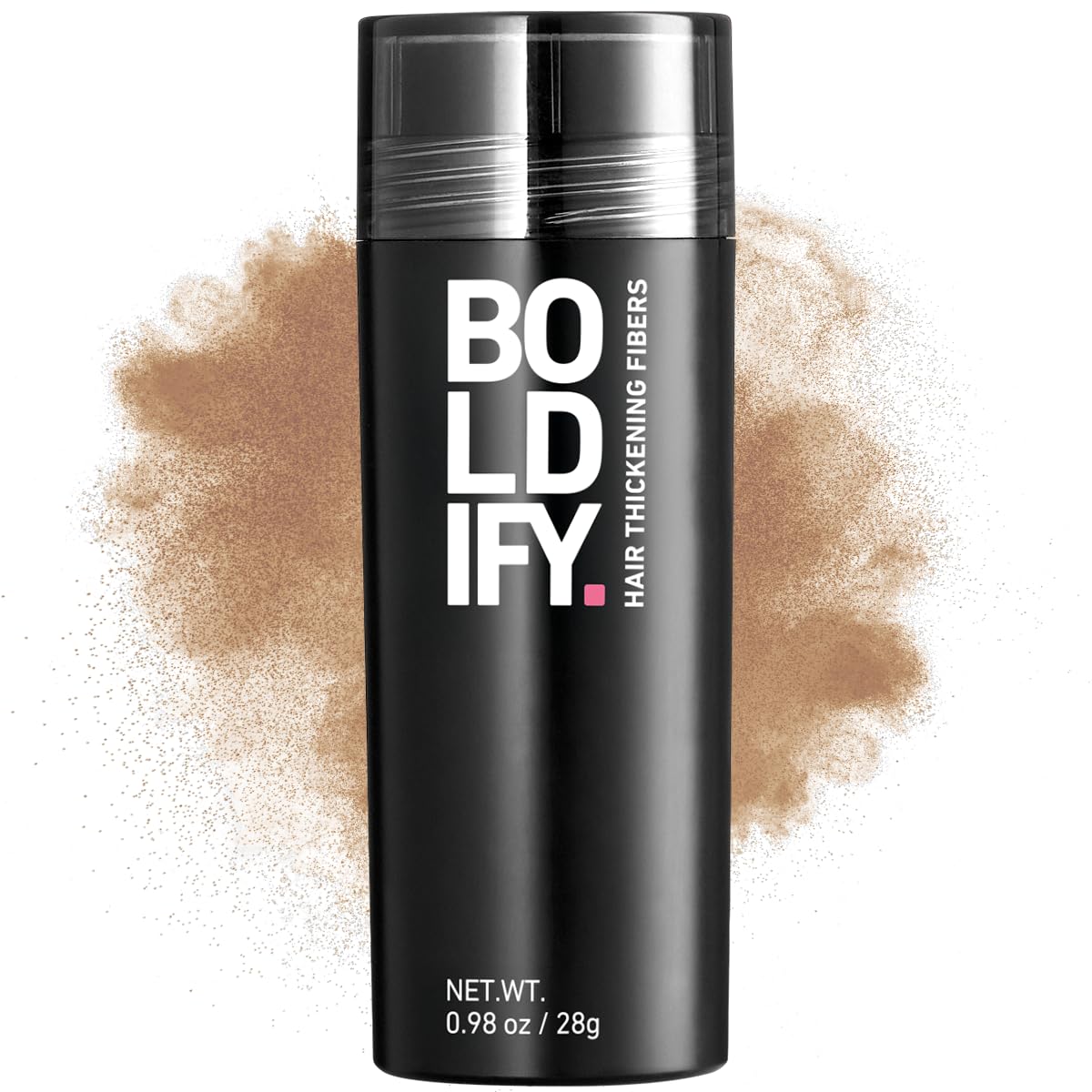 Boldify Hair Fibers 28g jar closeup shows natural blend and instant fullness