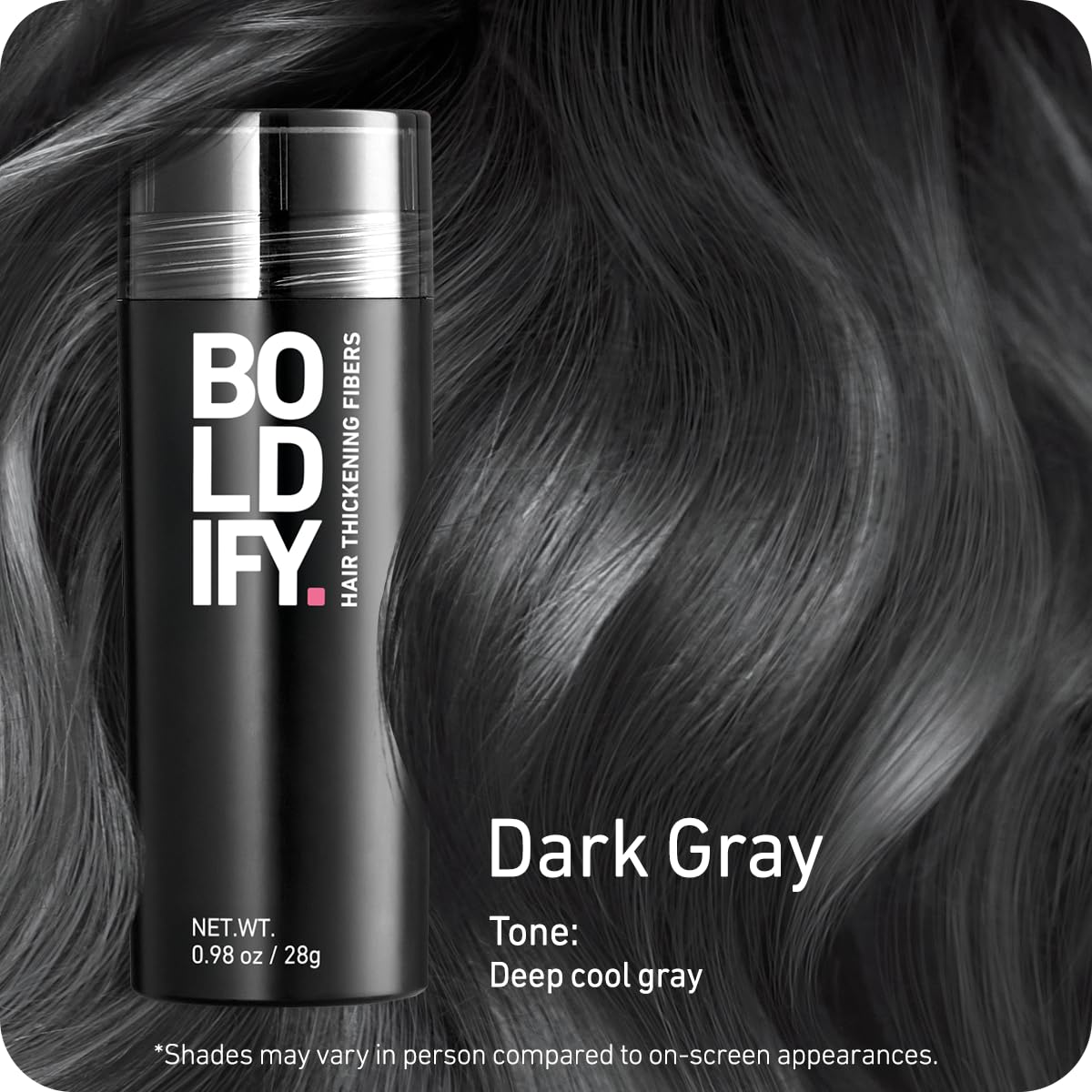 Boldify Hair Fibers application close-up shows undetectable finish for thinning areas.