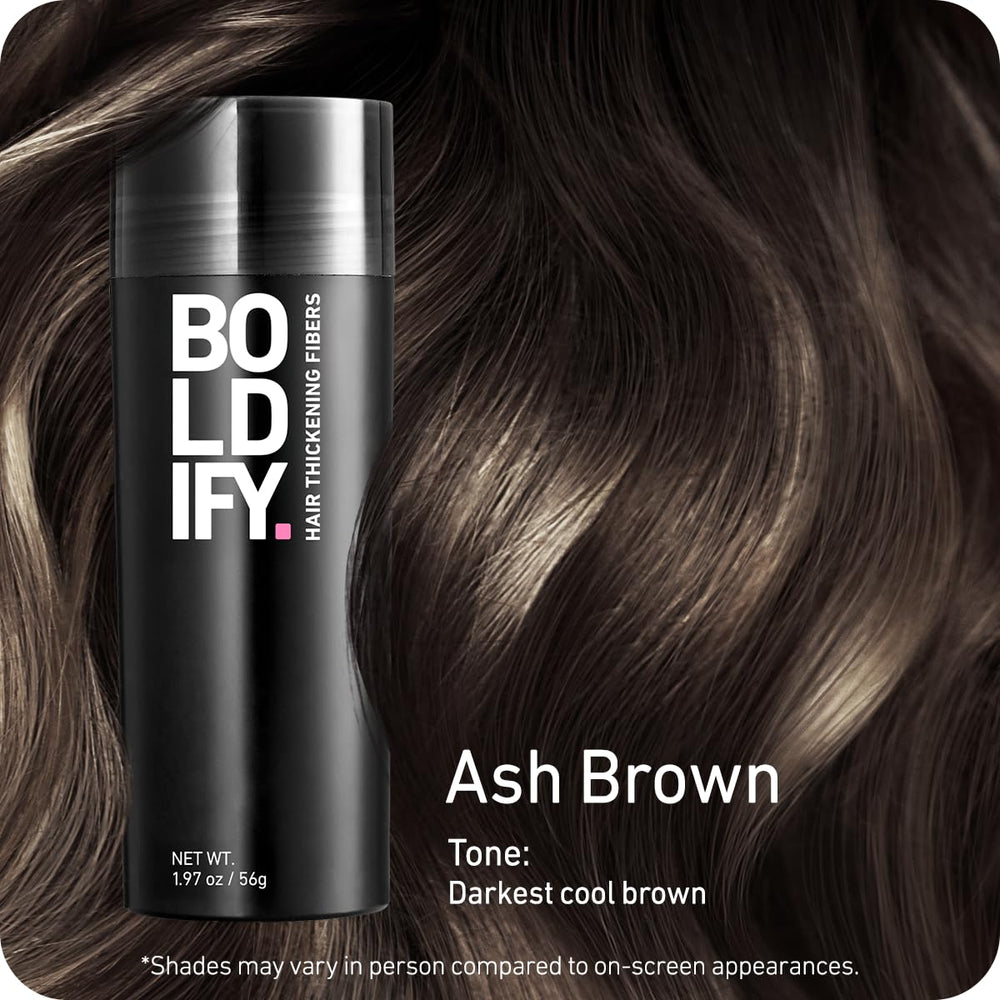 Boldify Hair Fibers application closeup showing natural blending with existing hair.