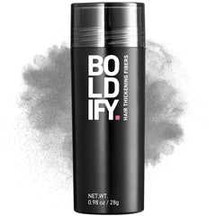 Boldify Hair Fibers application dispense demonstrates quick root coverage for fuller look.