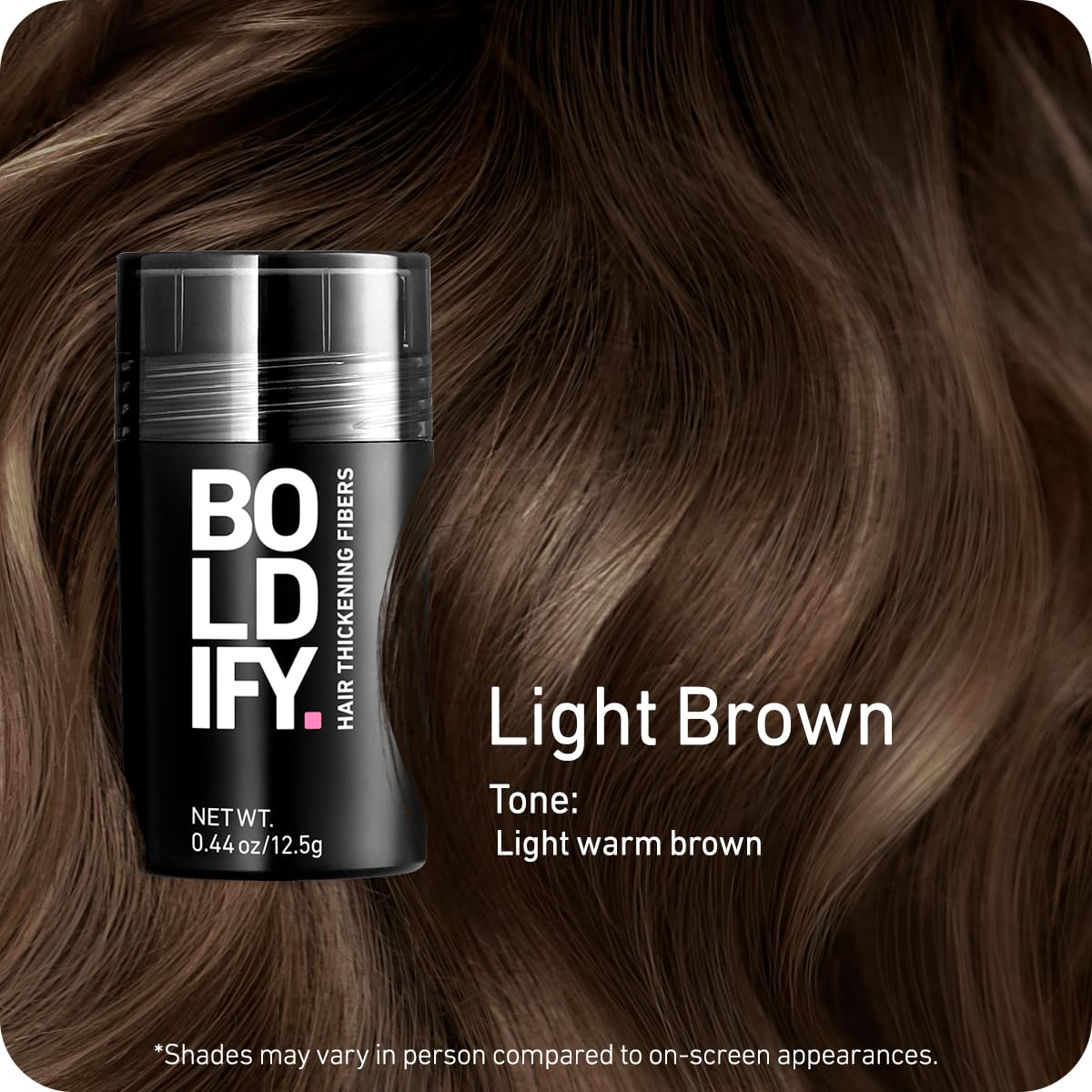 Boldify Hair Fibers application shot demonstrates precise fiber placement for seamless blend.