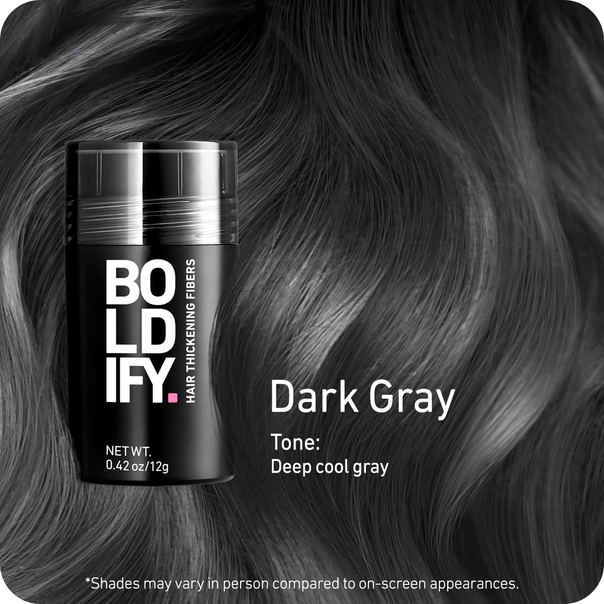 Boldify Hair Fibers crown application demonstrates natural root blend for fuller look.