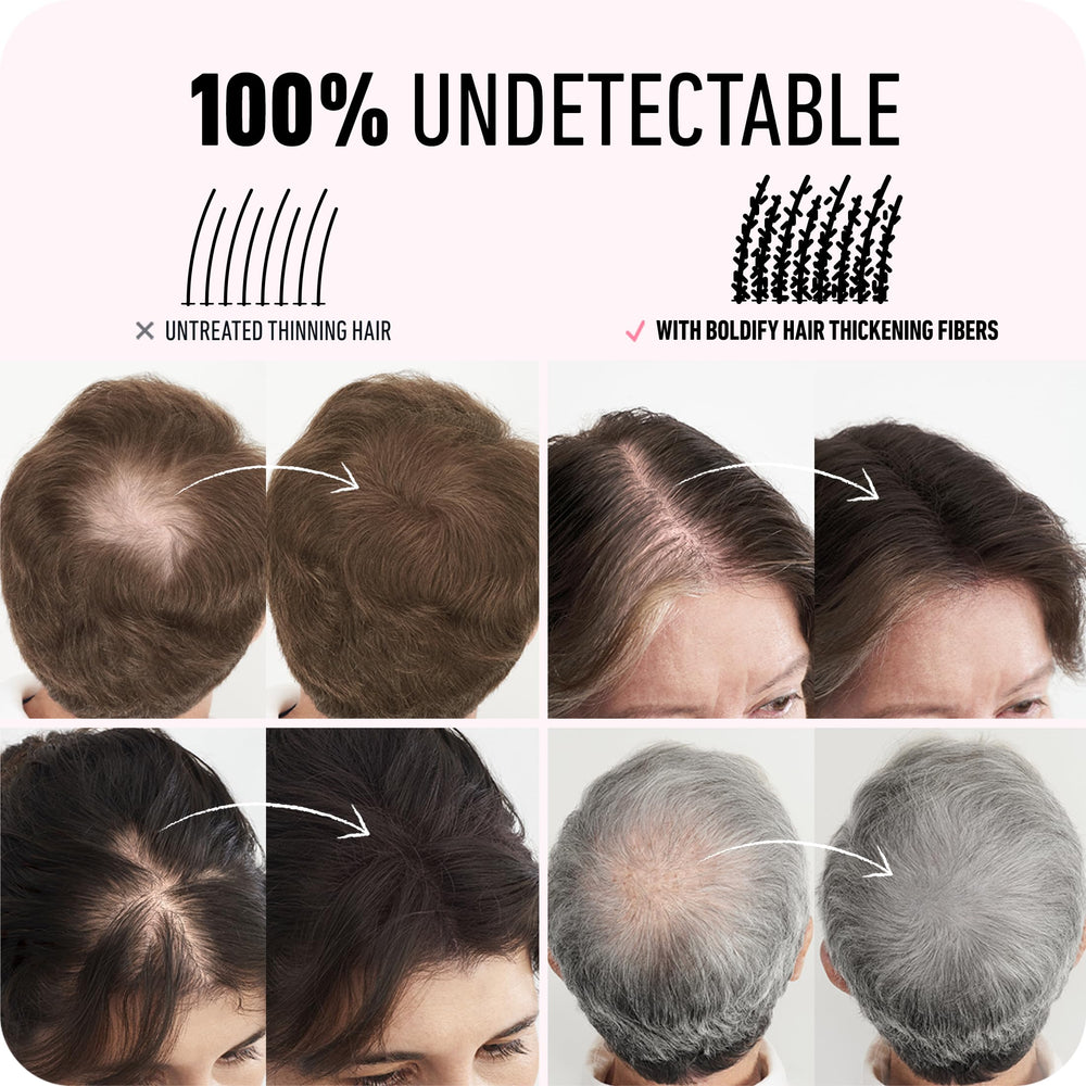 Boldify Hair Fibers part-line detail showing seamless blend.
