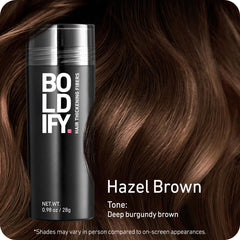 Boldify Hair Fibers shade-matching with 14 shades for seamless roots.