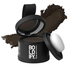 Boldify Hairline Powder application delivers seamless root coverage for gray hair.