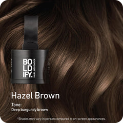 Boldify Hairline Powder applicator dab demonstrates precise root-line application.