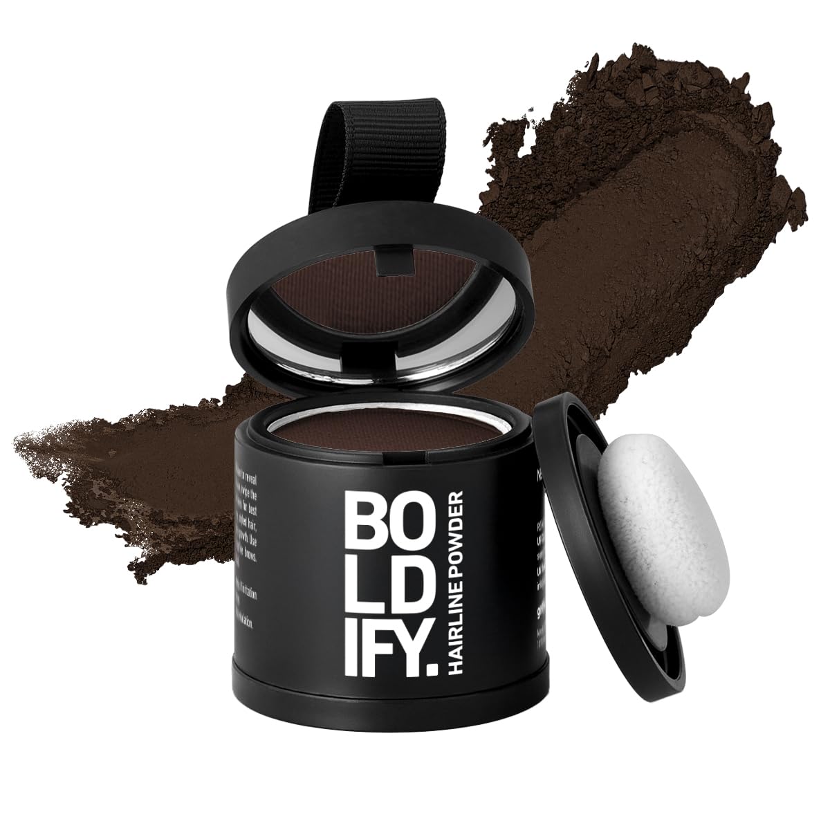 Boldify Hairline Powder compact application shows precise root coverage.