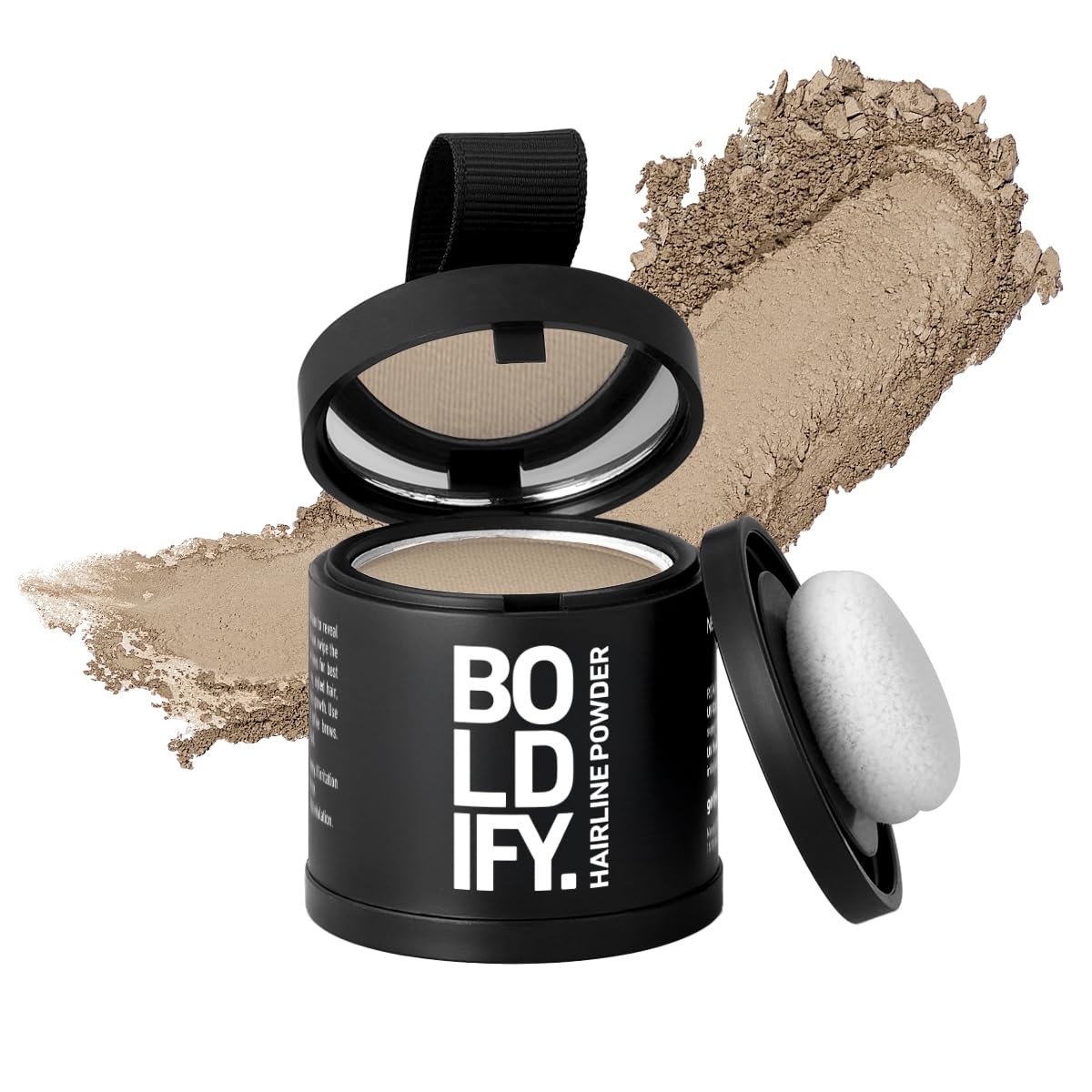 Boldify Hairline Powder compact usage demonstrates instant coverage and easy touch-ups.